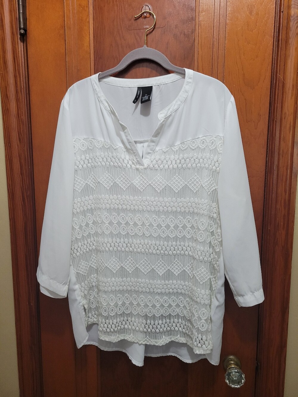 New Directions Ivory Lace Panel Tunic XL